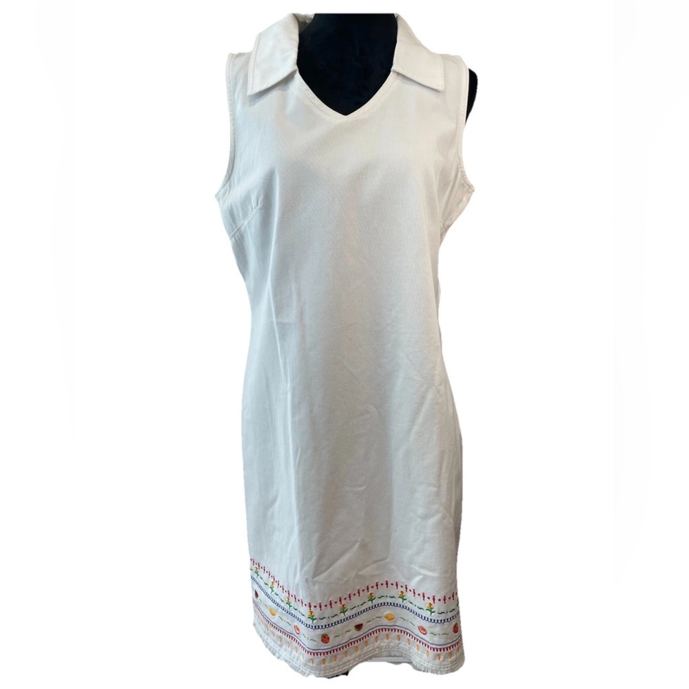 🆕Studio ease Y2K NWT ladies SZ 10 all cotton white sheath dress embroidered hem